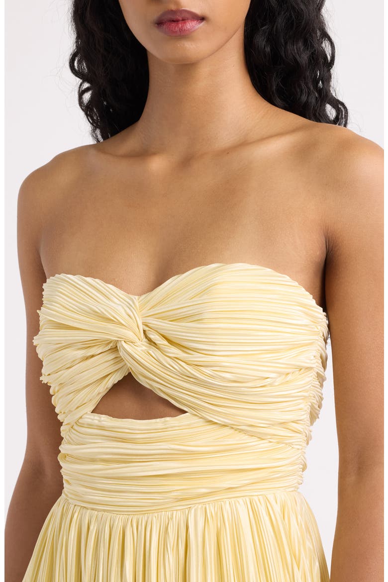 Majestic Strapless Cutout Plissé Gown, Alternate, color, BUTTER YELLOW