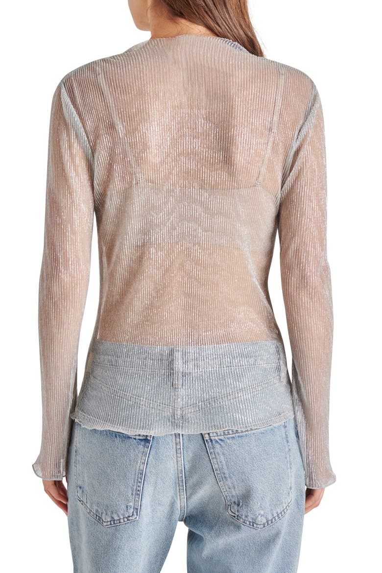 Janelle Sheer Metallic Plissé Top, Alternate, color, SILVER