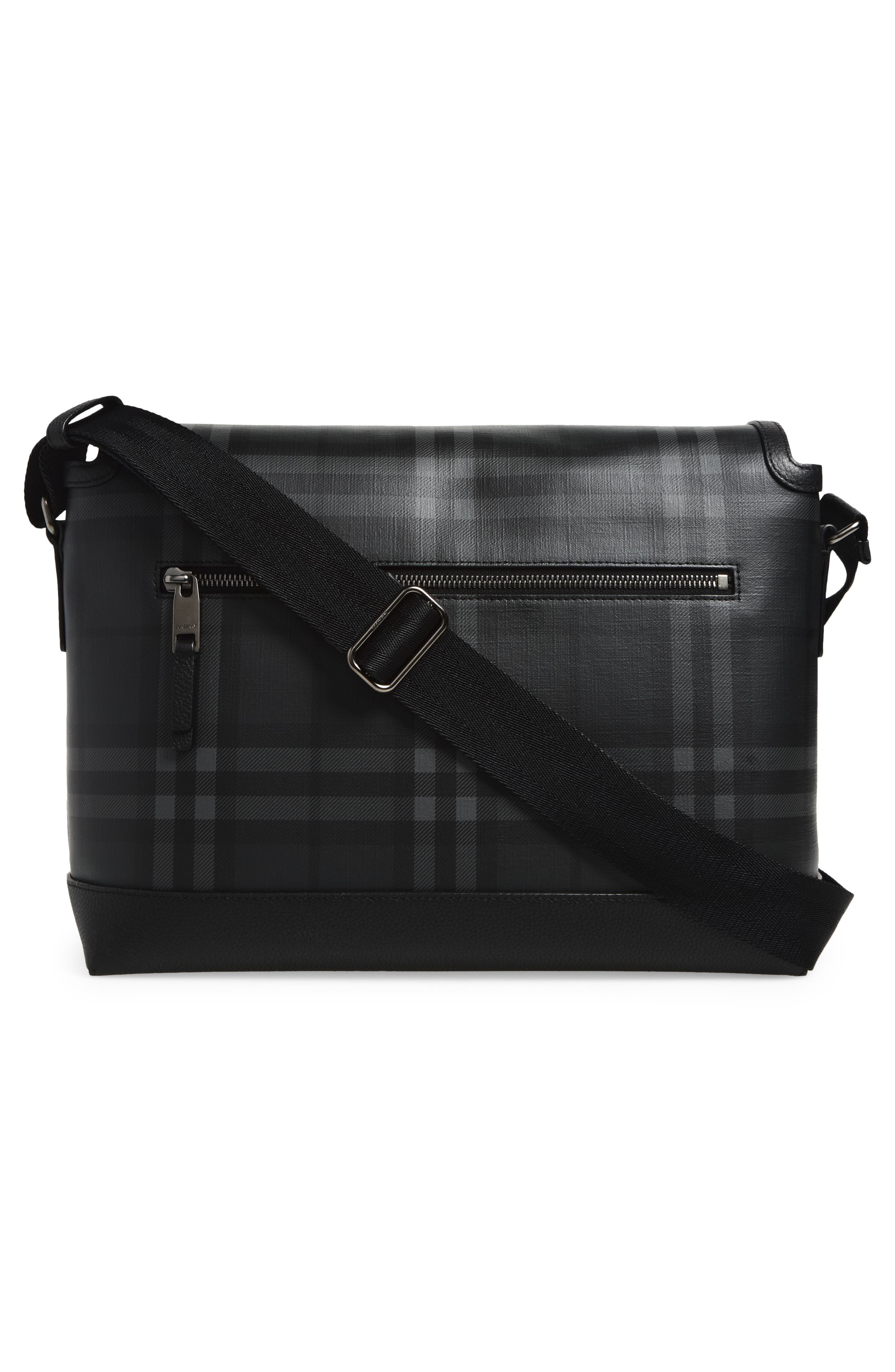 Medium City Check Clip Coated Canvas Messenger Bag, Alternate, color, IRON