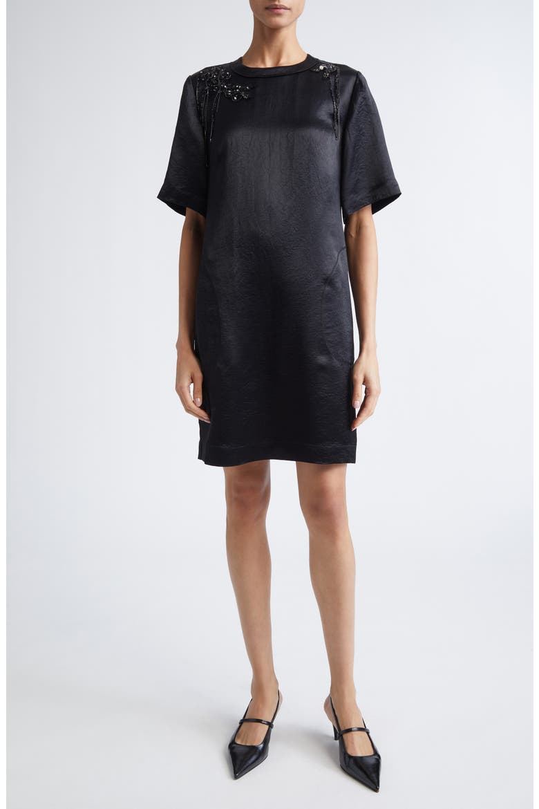 Embellished Washed Twill Minidress, Main, color, BLACK