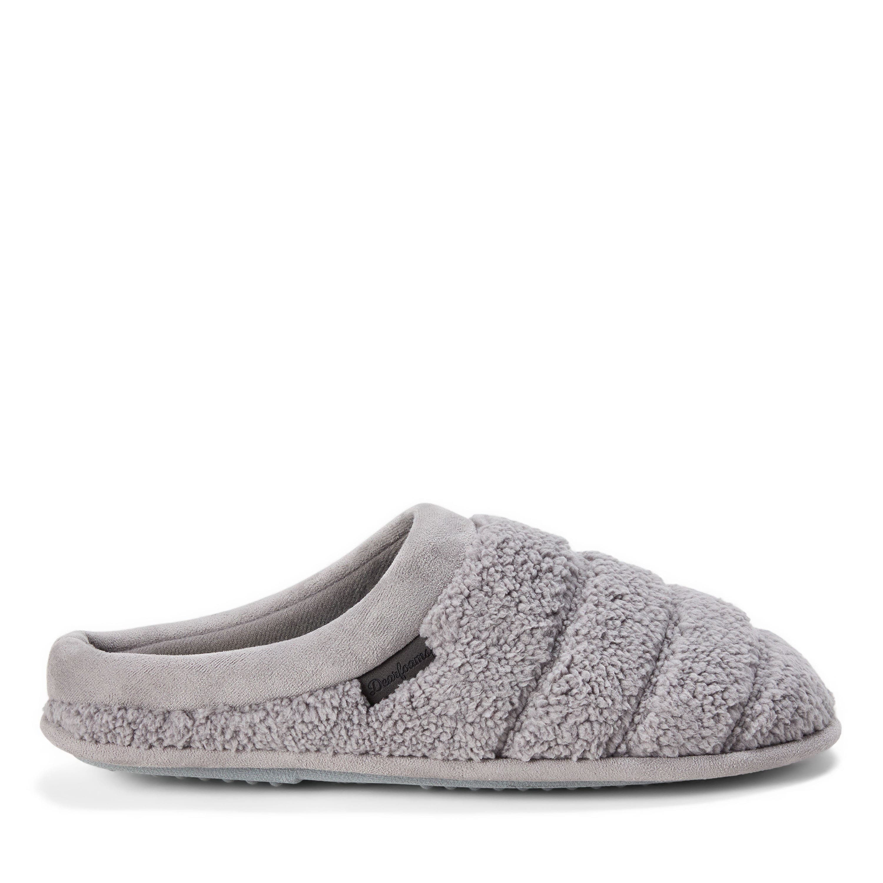 DEARFOAMS Asher Quilted Plaid Clog Slipper, Alternate, color, Medium Grey