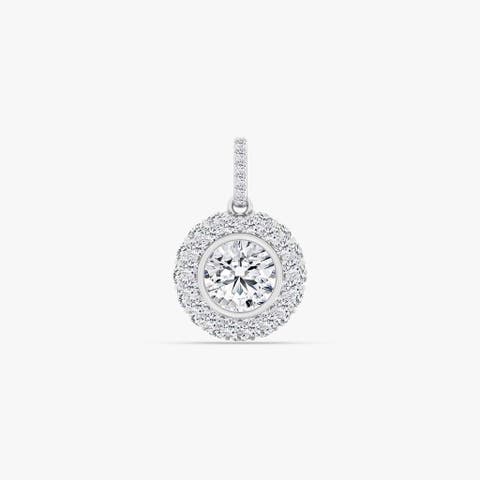 Round Pavé Domed Lab Diamond Pendant in 14K