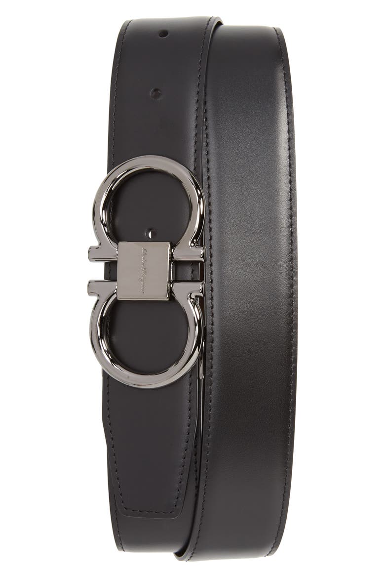 Gancio Reversible Calfskin Leather Belt, Main, color, BLACK/ HICKORY