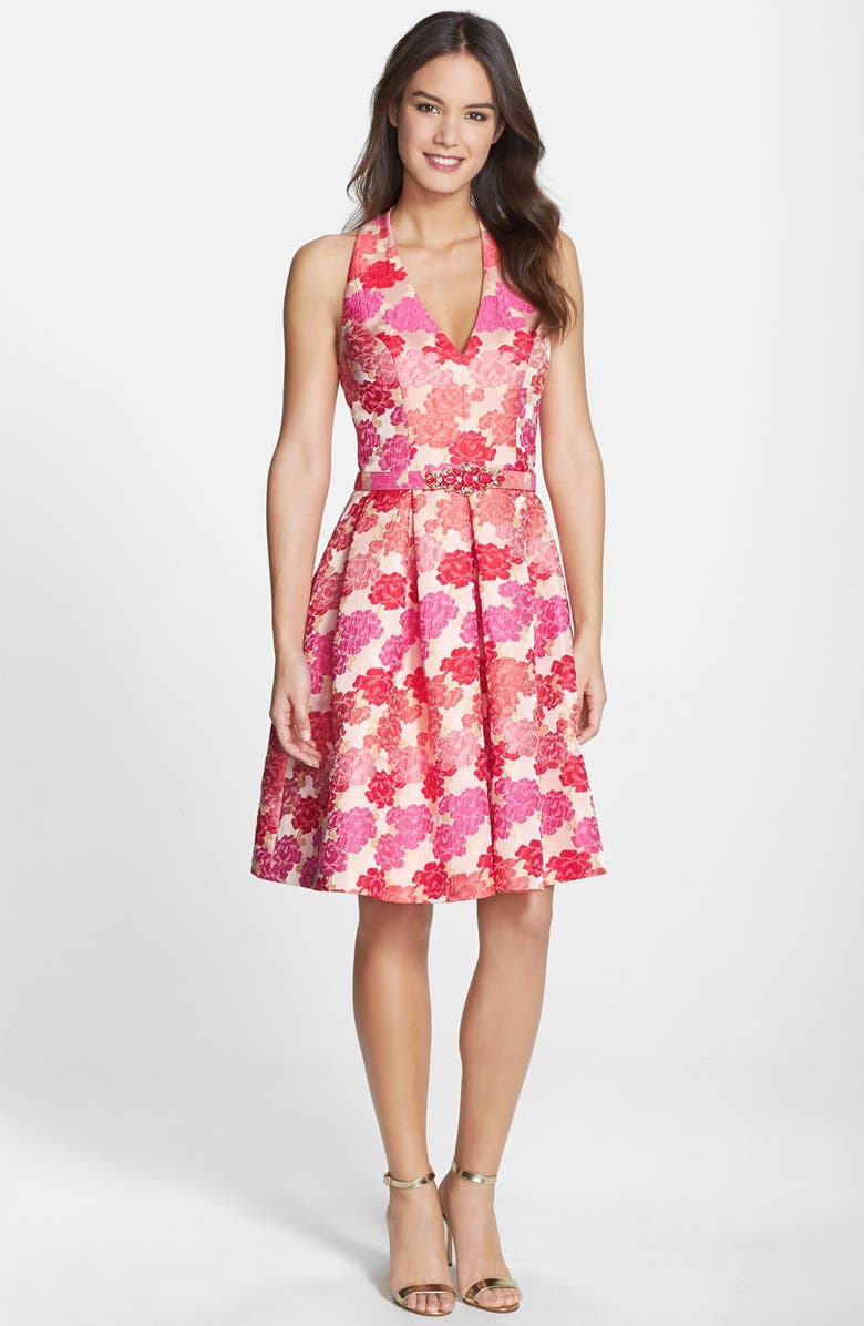 Eliza J Embellished Jacquard Fit & Flare Dress, Alternate, color,