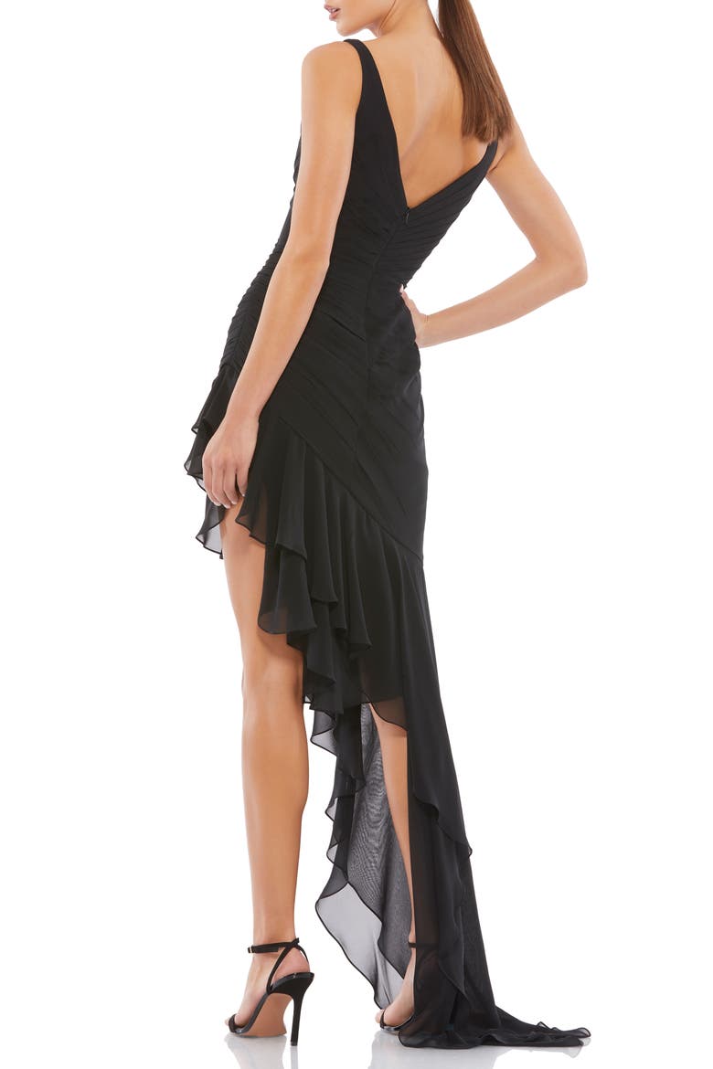 Asymmetrical Ruffled V-Neck Chiffon Dress, Alternate, color, BLACK