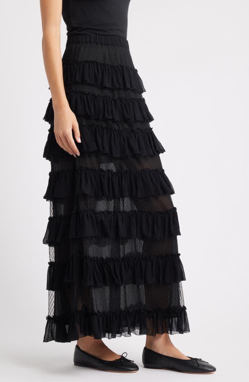 The Great . Winter Tiered Mesh Maxi Skirt In Black