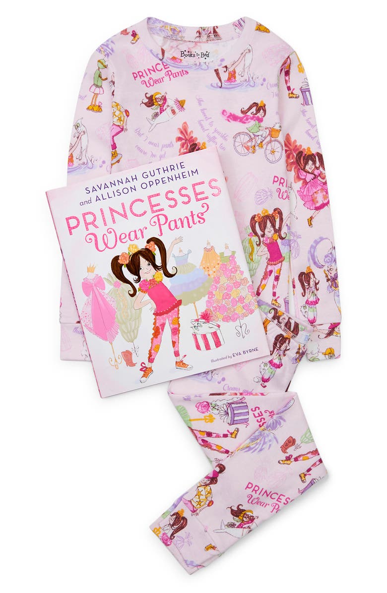 Books to Bed Princesses Wear Pants Fitted Two-Piece Pajamas & Book Set, Main, color, 
