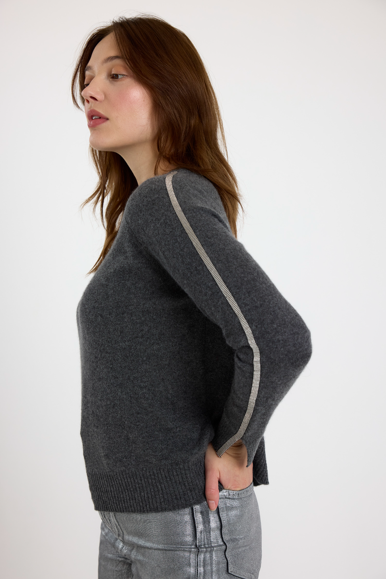 Split Cuff Crew Neck 100% Cashmere Sweater, Alternate, color, DERBY GREY