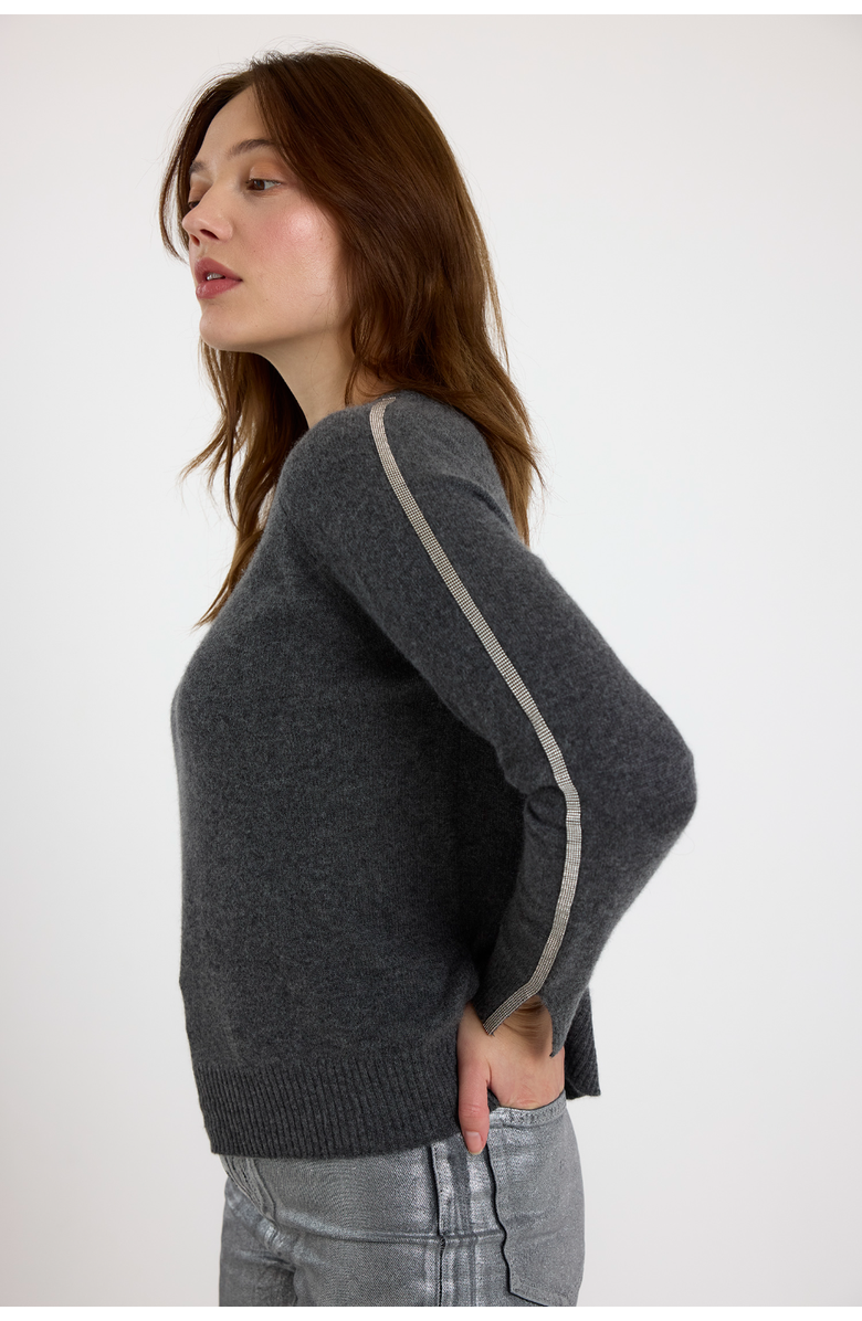 Brodie Pure Cashmere Split Cuff Crew Neck 100% Cashmere Sweater, Alternate, color, Derby Grey