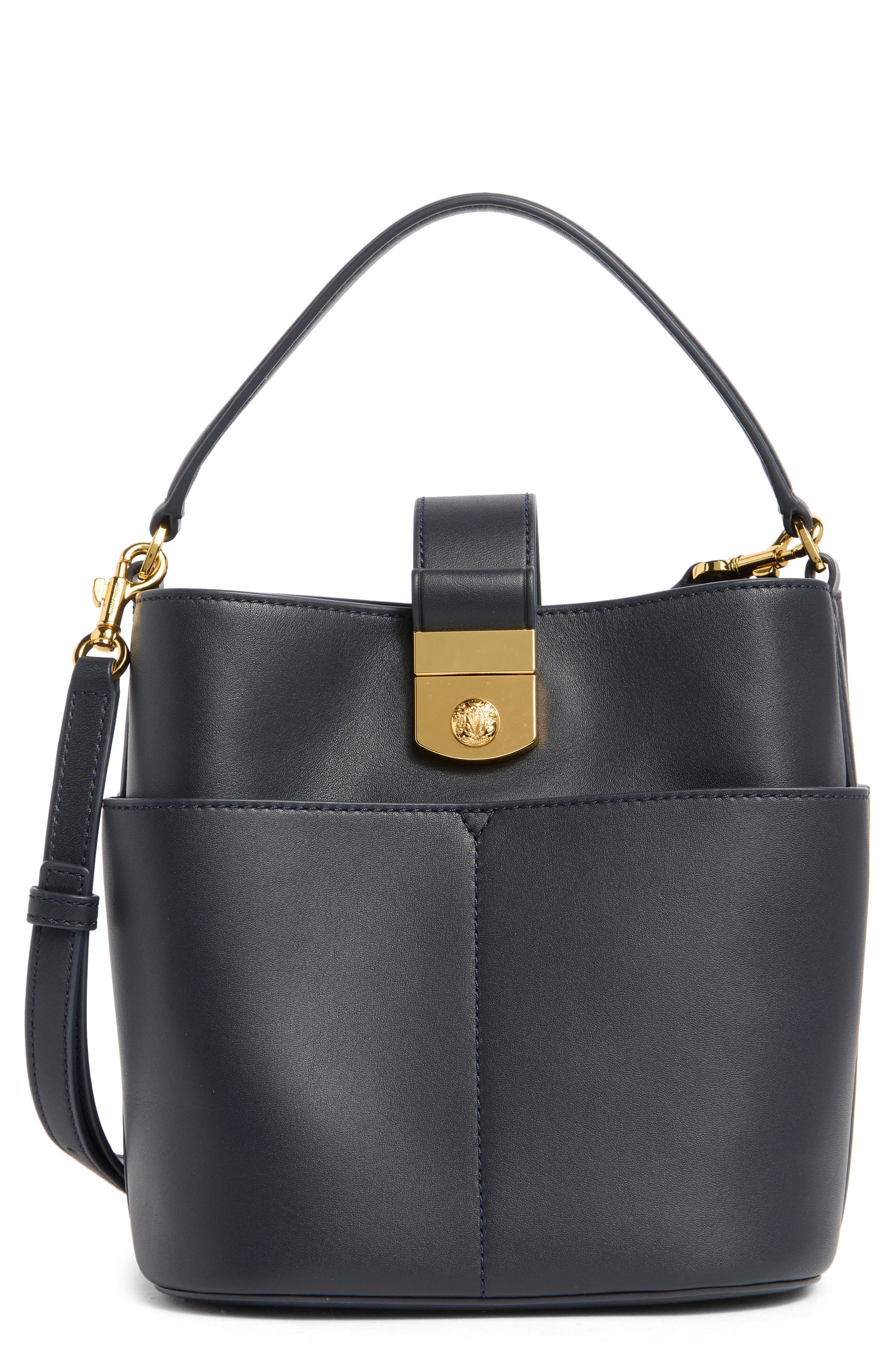 Veronica Beard The Small Crest Lock Leather Bucket Bag