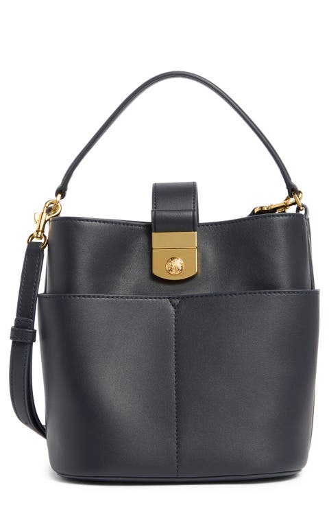 The Small Crest Lock Leather Bucket Bag