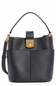 Veronica Beard The Small Crest Lock Leather Bucket Bag