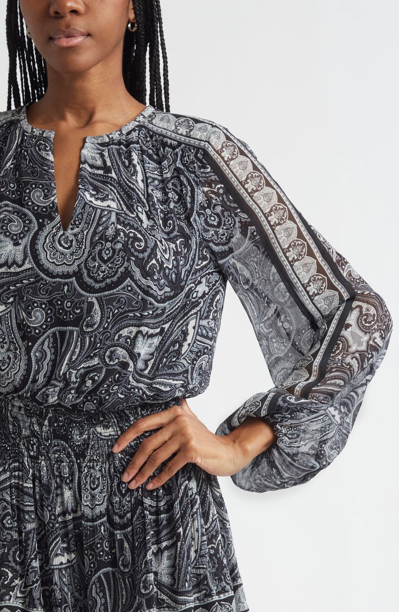 Ramy Brook Maricela Paisley Long Sleeve Minidress, Alternate, color, Black Paisley