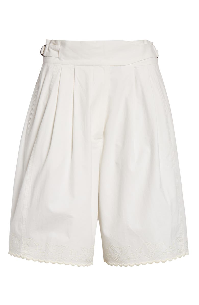 Bode Closerie Embroidered Pleated Cotton Shorts, Main, color, Ecru