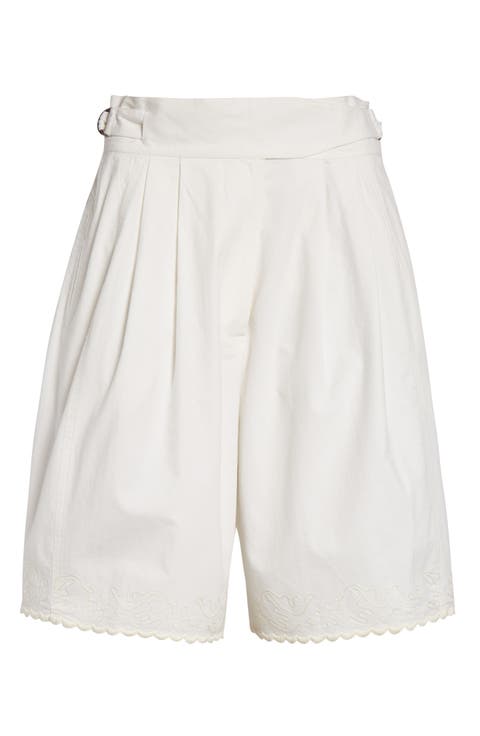 Closerie Embroidered Pleated Cotton Shorts