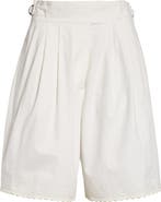 Bode Closerie Embroidered Pleated Cotton Shorts