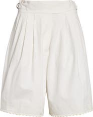Bode Closerie Embroidered Pleated Cotton Shorts