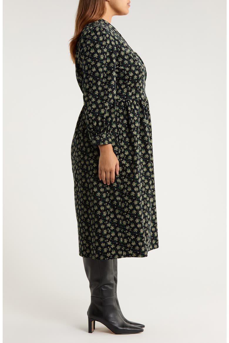 Rose Cottage Floral Long Sleeve Corduroy Midi Dress, Alternate, color, SMUDGE FLORAL ONYX