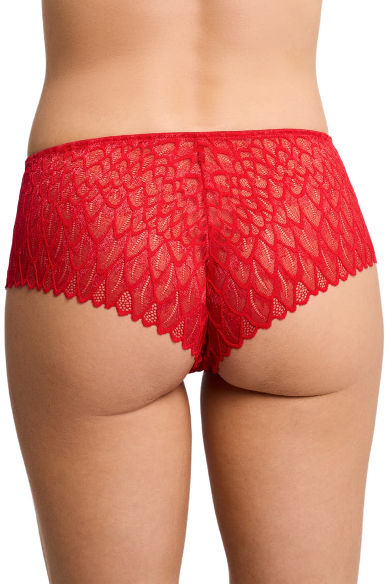 Feather Lace Brazilian Briefs, Alternate, color, SWEET RED
