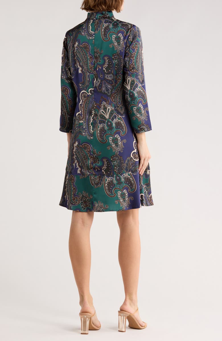 Ming Wang Paisley Print Crepe de Chine Dress, Alternate, color, Forest Veridian/Regatta