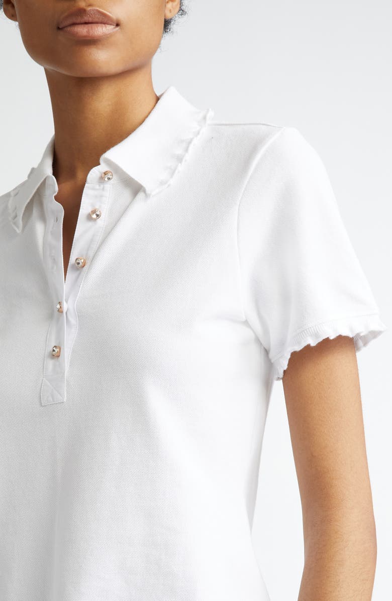 Cinq à Sept Aster Crystal Button Cotton Polo Shirt, Alternate, color,