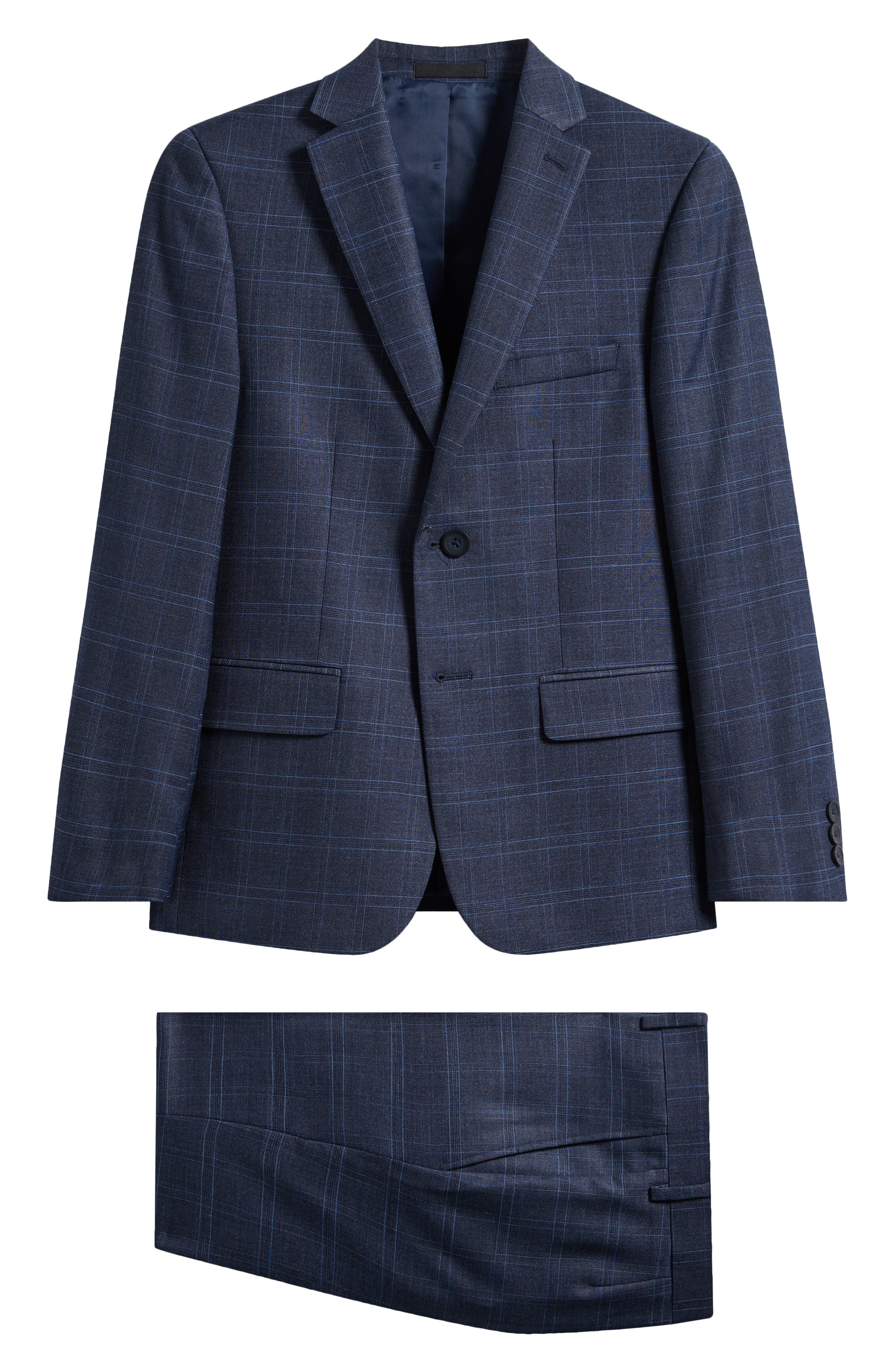 Andrew Marc Kids' Skinny Fit Navy Plaid Suit