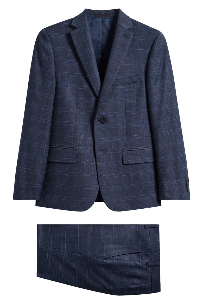 Kids' Skinny Fit Navy Plaid Suit, Main, color, BLUE