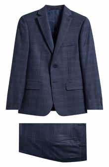 Andrew Marc Kids' Skinny Fit Navy Plaid Suit