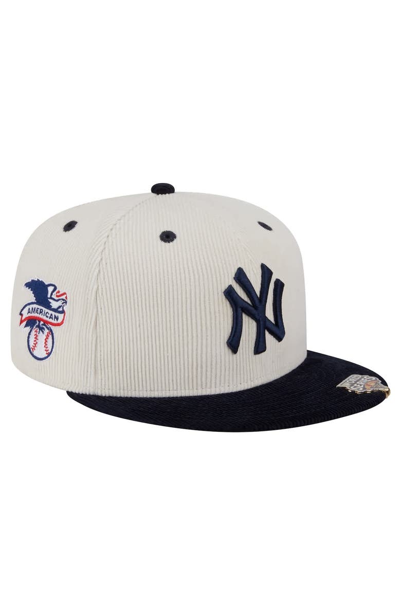 New Era Men's New Era Cream/Navy New York Yankees Two-Tone Corduroy 59FIFTY Fitted Hat, Main, color, 