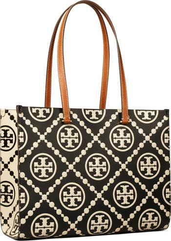 T Monogram Embossed Leather Tote