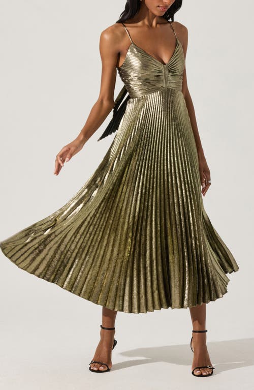 Astr The Label Blythe Metallic Pleated Midi Dress In Green