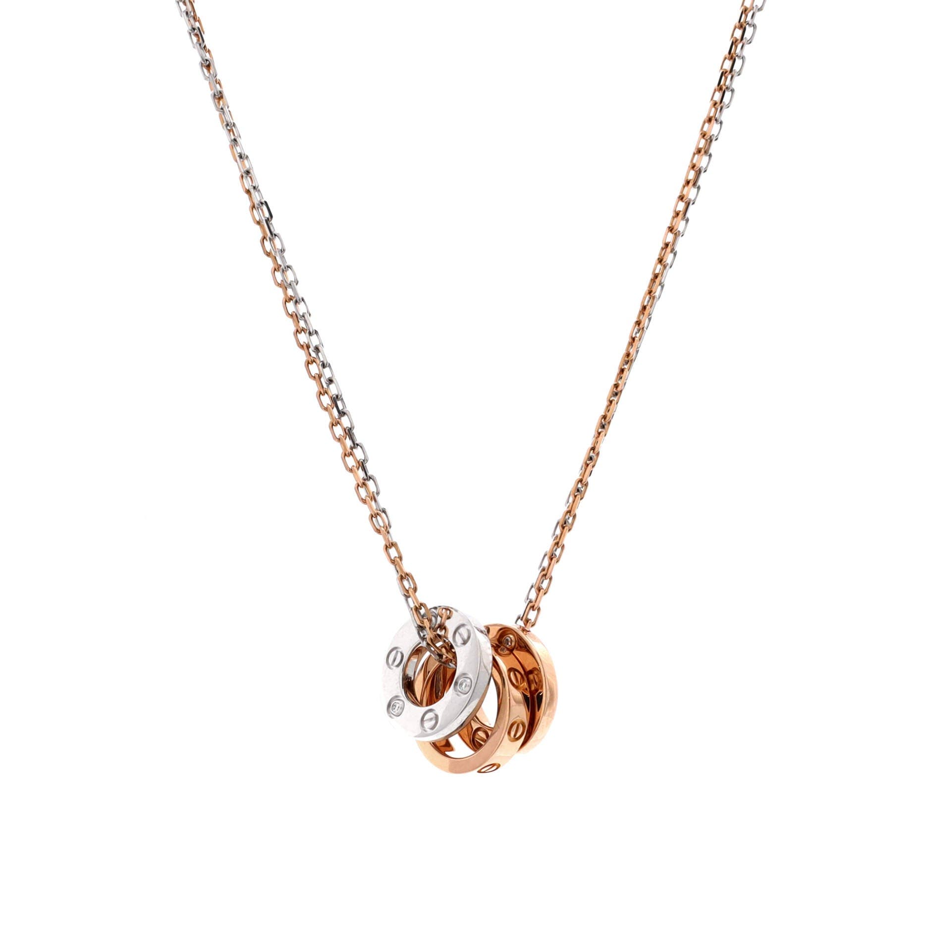 Love 3 Ring Pendant Necklace 18K Rose Gold and 18K White Gold with 6 Diamonds, Main, color, Metallic Gold