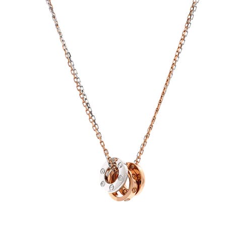 Love 3 Ring Pendant Necklace 18K Rose Gold and 18K White Gold with 6 Diamonds