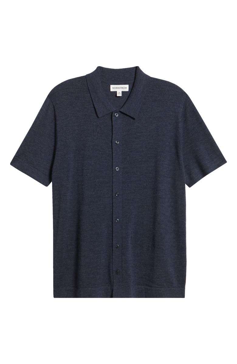 Nordstrom Short Sleeve Button Front Cardigan, Alternate, color, Navy Still Heather