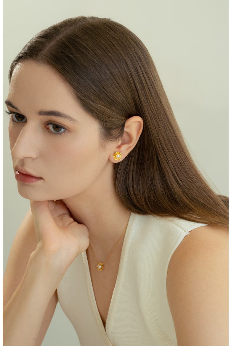 Sterling Silver 18k Gold Plated Flora Pearl Necklace Dainty Minimalist, Alternate, color, Gold