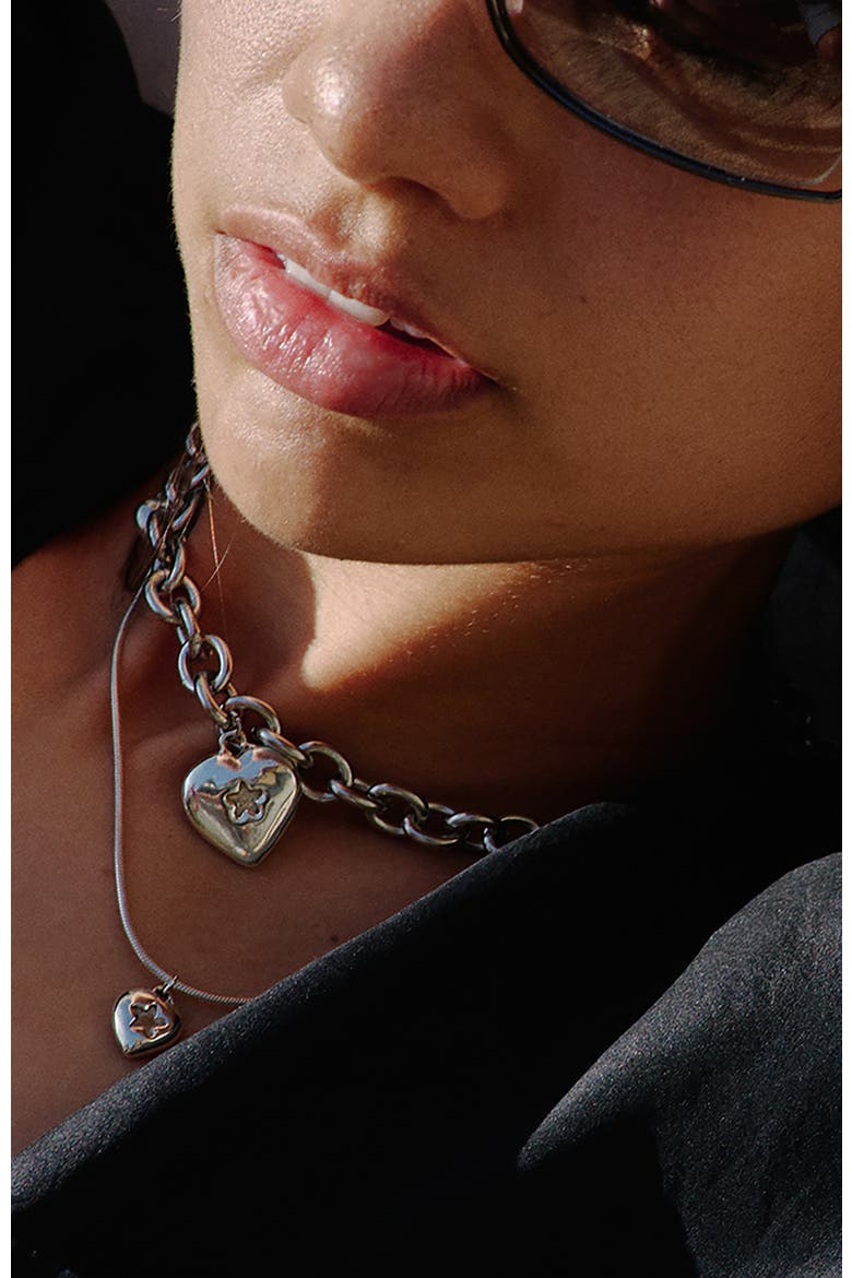 Star Heart Cable Chain Choker, Alternate, color, Silver