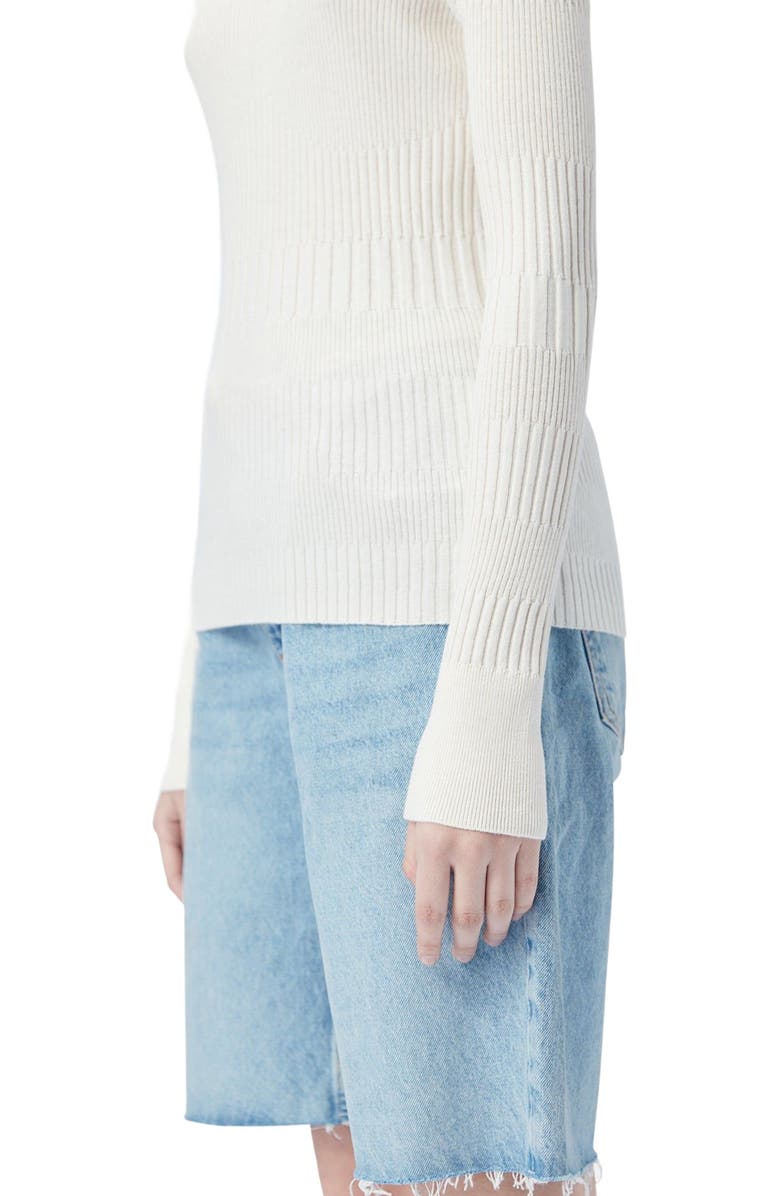 GOBI Mongolian Cashmere High-neck Ribbed Cotton Silk Cashmere Blend Sweater, Alternate, color, Whisper White
