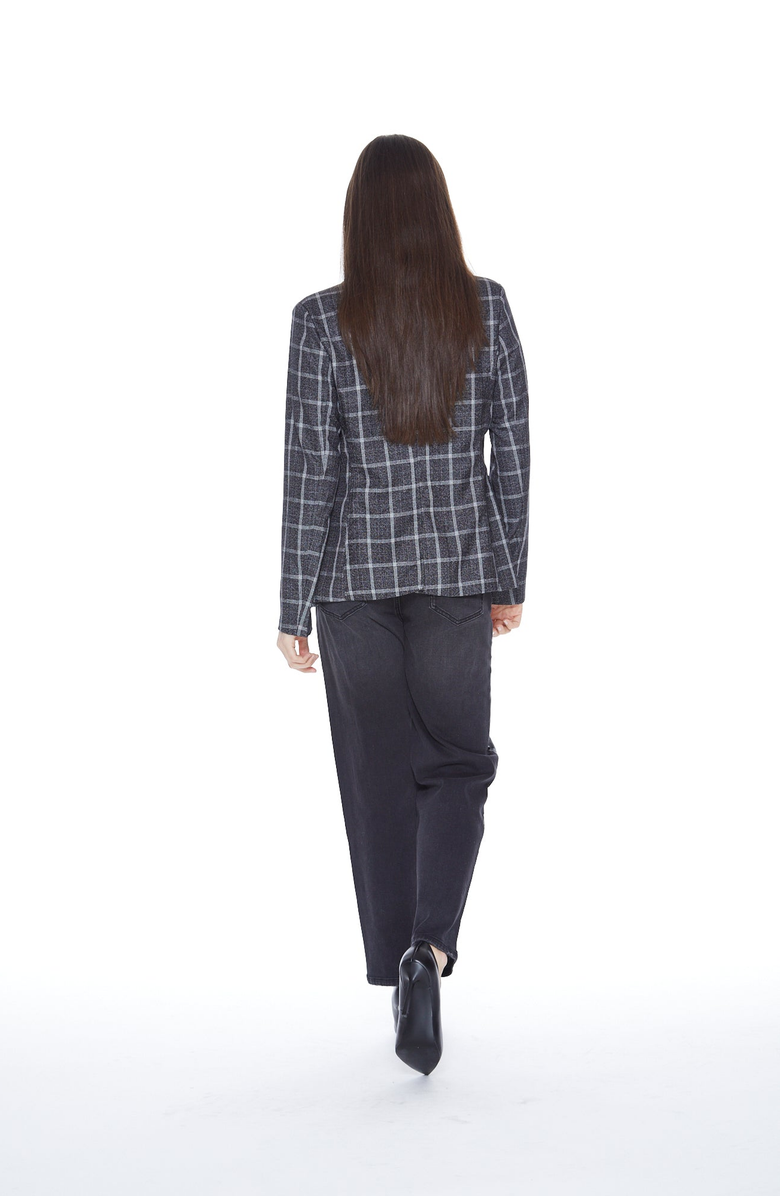 BLUE REVIVAL Hooded Helen Blazer in Charcoal Plaid and Black, Alternate, color, Charcoal Plaid / Black