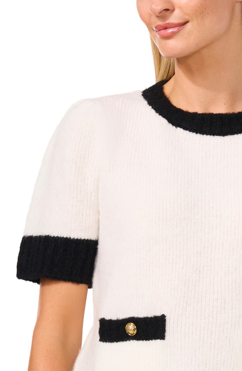 CeCe Contrast Trim Short Sleeve Sweater, Alternate, color, 