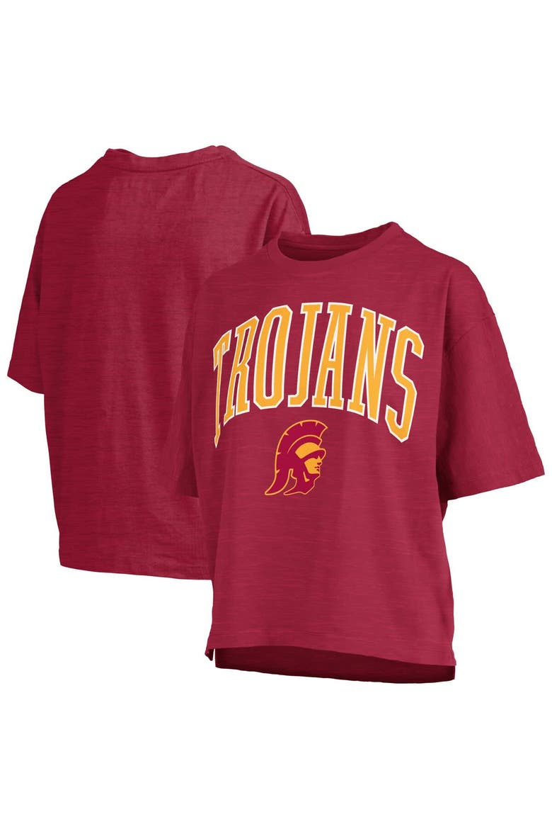 Women's Pressbox Cardinal USC Trojans Nelson Arch Over Logo Waist Length Oversized Slub T-Shirt, Alternate, color, Cardinal