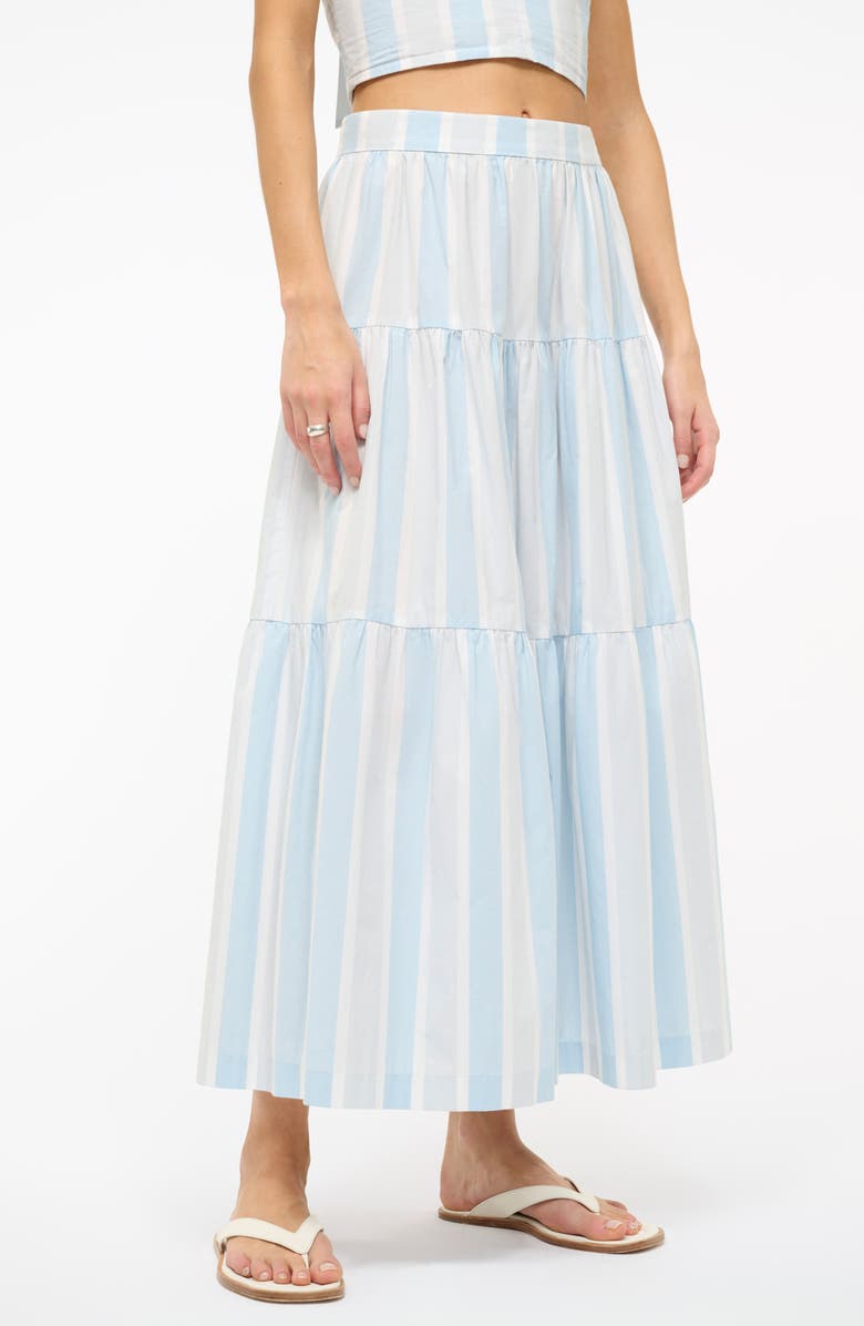 STAUD Sea Stripe Tiered Maxi Skirt, Main, color, Adriatic Stripe