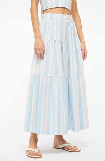 STAUD Sea Stripe Tiered Maxi Skirt
