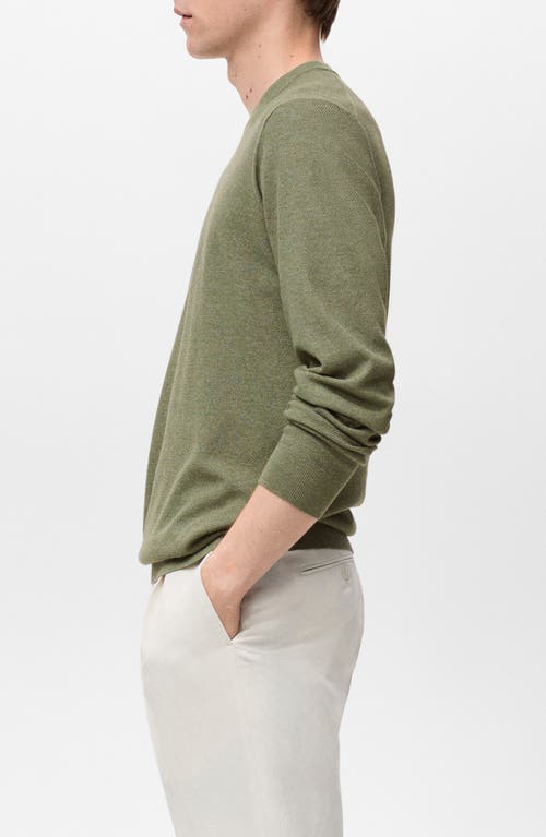 Mango Finely Knit Crewneck Sweater In Green