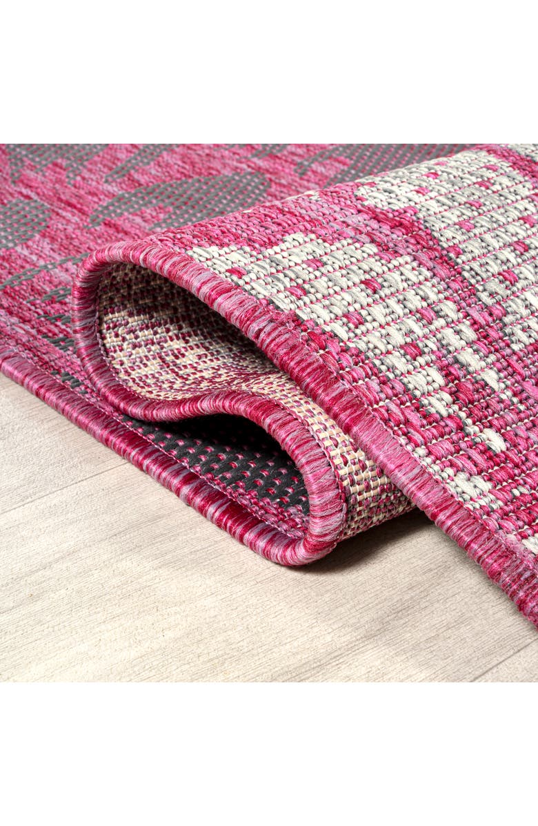 JONATHAN Y Zinnia Modern Floral Textured Weave Indoor/Outdoor Round Area Rug, Alternate, color, Fuchsia/Light Gray