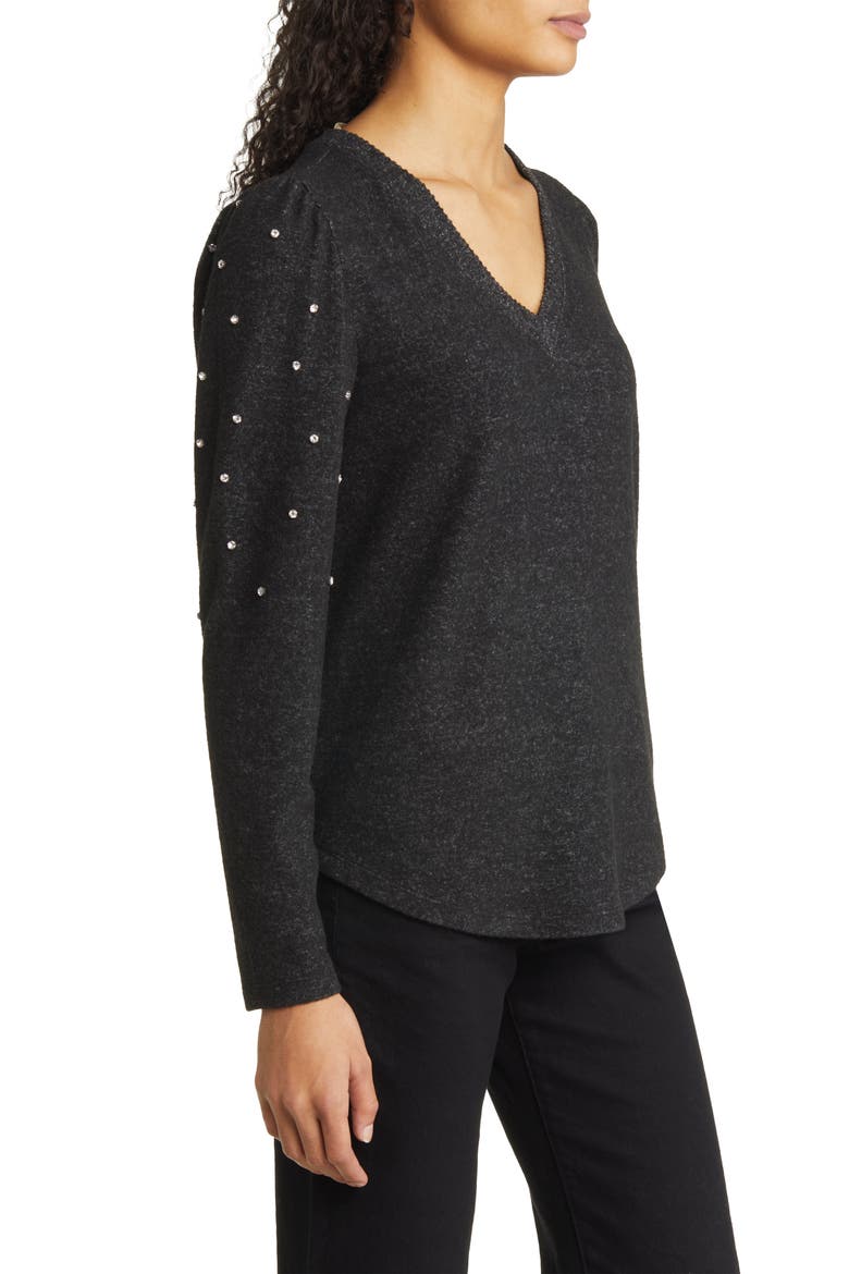 Rhinestone Embellished Sweater (Nordstrom Exclusive), Alternate, color, HC-HEATHER CHARCOAL