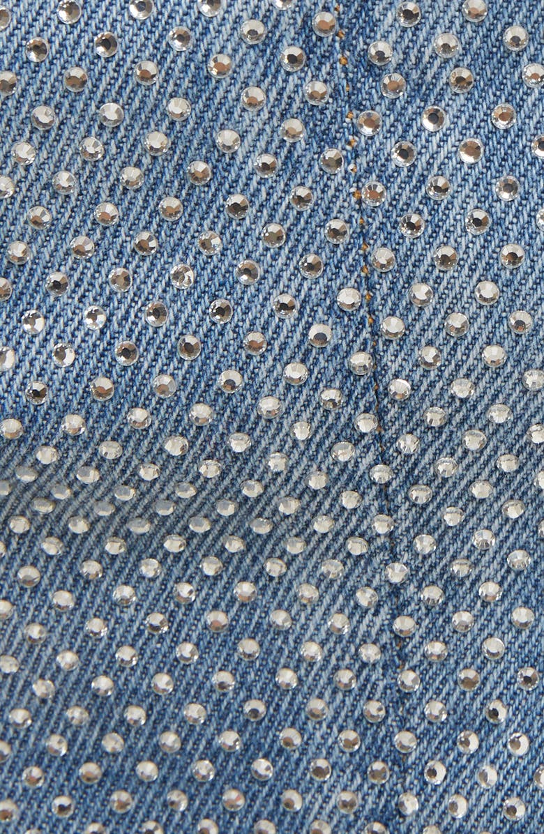 Balmain Crystal Studded Denim Skirt, Alternate, color,