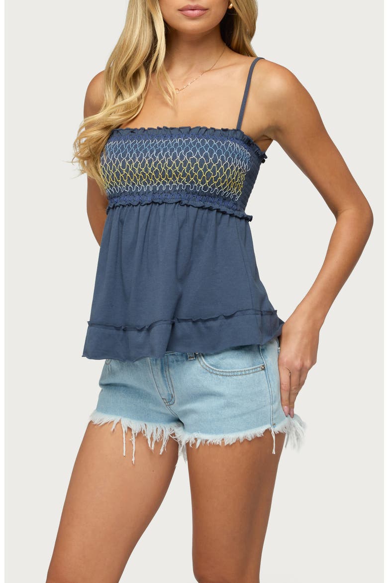 Kelsy Smocked Tank Top, Alternate, color, NAVY