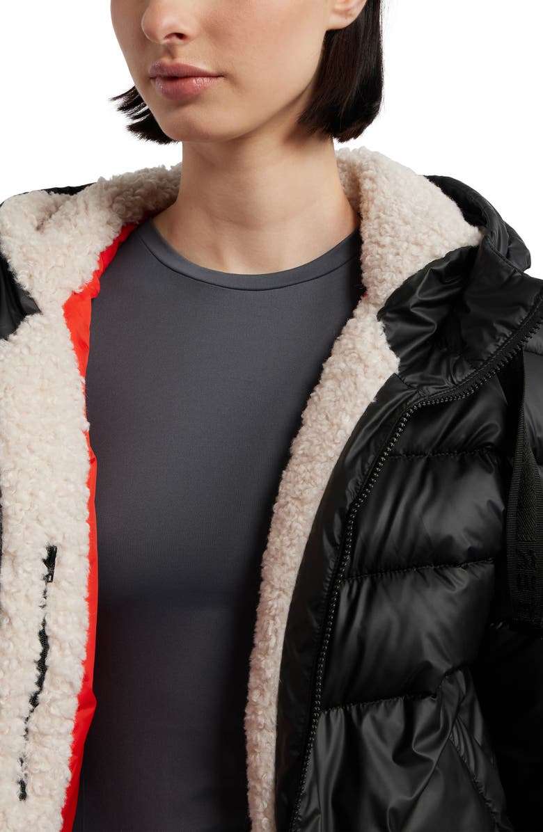 Hunter Admiral Water Repellent Faux Shearling Lined Hooded Crop Puffer Jacket, Alternate, color, Black