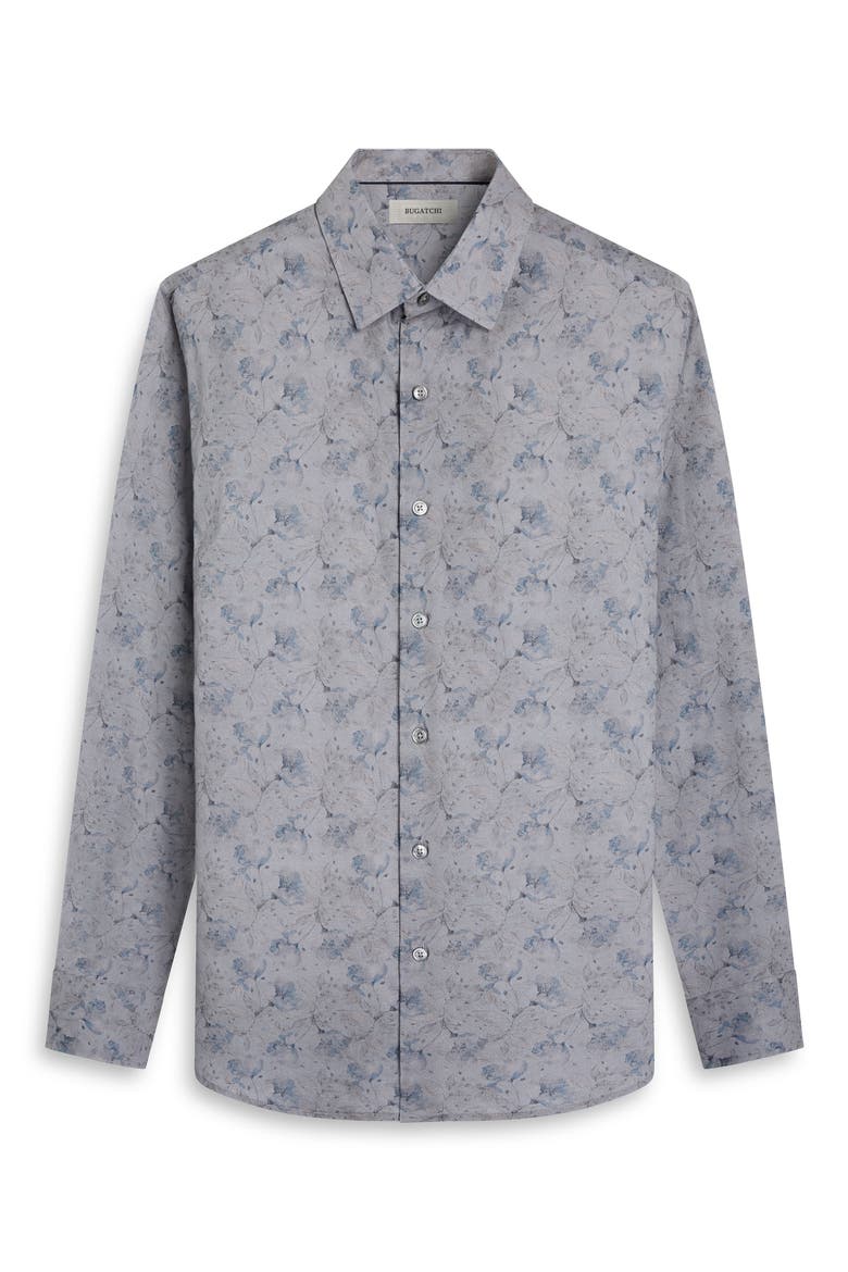 Julian Shaped Fit Floral Cotton Button-Up Shirt, Alternate, color, ZINC