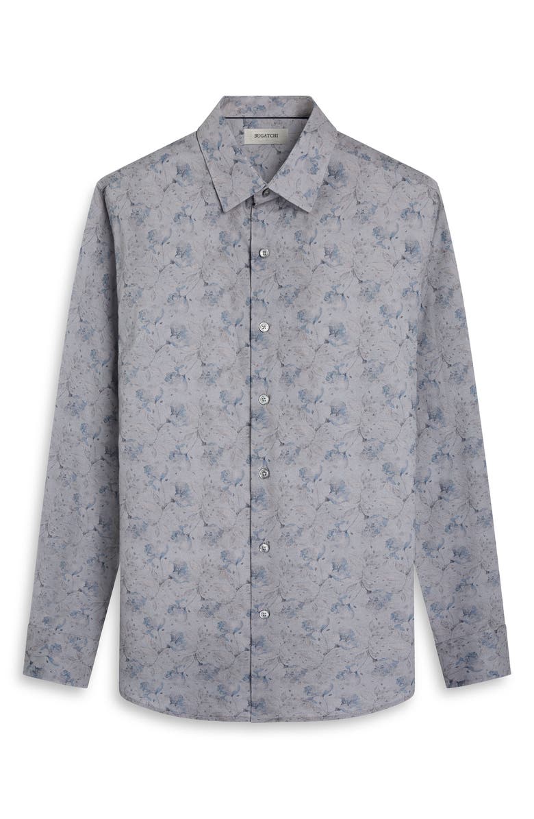 Bugatchi Julian Shaped Fit Floral Cotton Button-Up Shirt, Alternate, color, Zinc